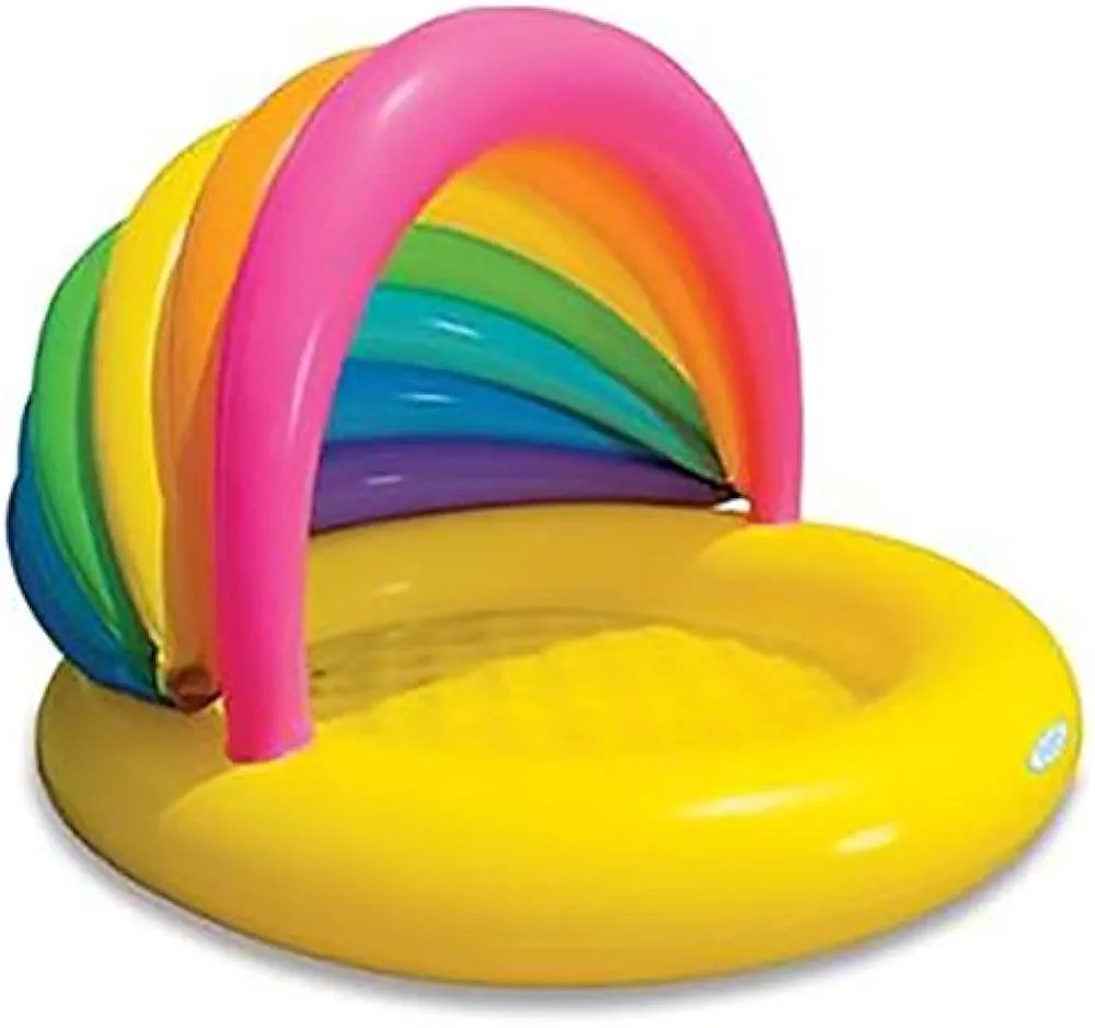 Rainbow Inflatable Baby Pool with Canopy color white