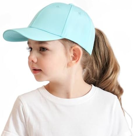 Girls Ponytail Baseball Cap for 3-8 Years Old, Adjustable Baseball Cap with Ponytail Hole, Breathable Sports Hat for Beach, Camping, Cycling, Sun Protection