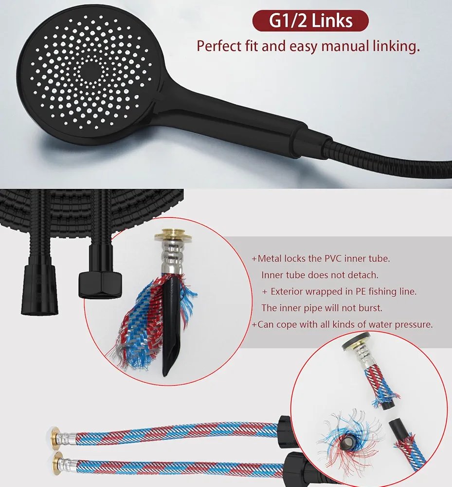 Shower head with hose. Large XXL shower head, explosion-proof stainless steel shower hose - Image 5