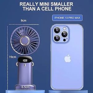 5000mAh Mini Handheld Rechargeable Fan with 90 Degree Adjustable Angle, LED Display, 5 Adjustable Speeds for Home, Office, Travelcolor green