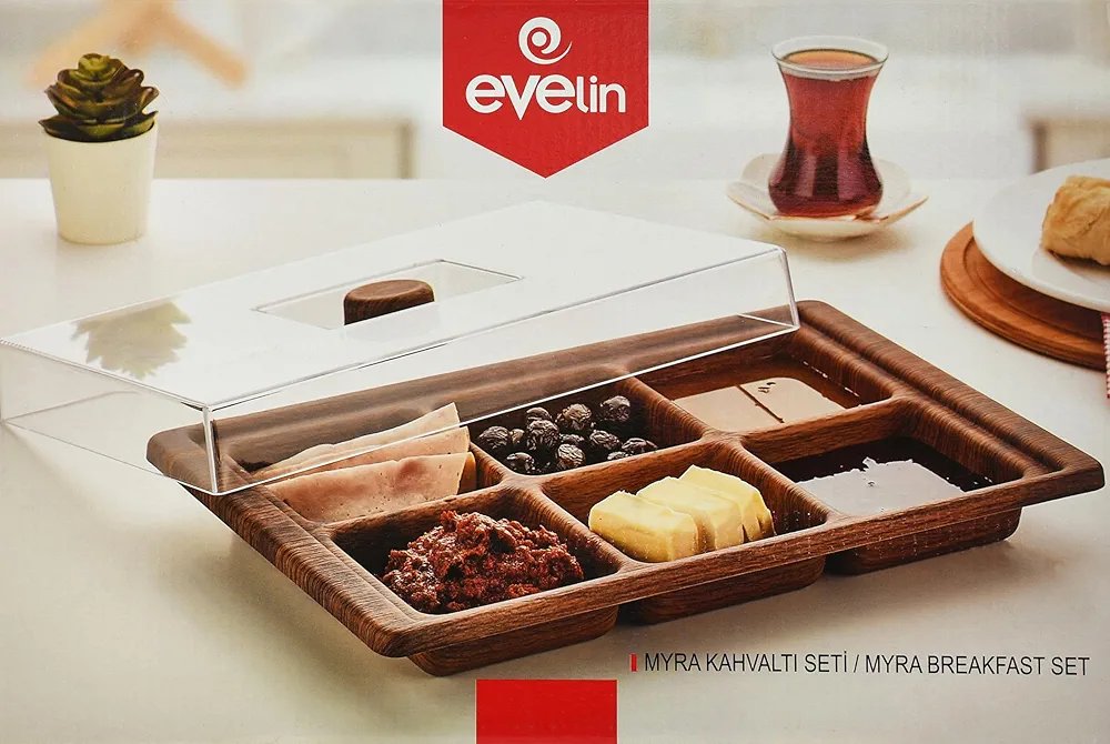 EVELIN Nuts and Breakfast Serving Tray, Divided Snack Tray, Nut Bowl Nut Serving Platter, Nut Bowls for Parties Snack Organizer Wooden