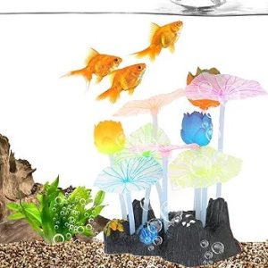 Fake Aquarium Pl, Highly Simulated Vivid Fish Tank Pl Durable No Fading for Fish Tank for Aquarium(6 Lotus Leaves and 3 Lotus Flowers)