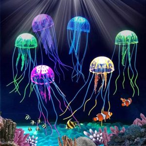 Friusate Artificial Jellyfish,  Glowing Effect Jellyfish Aquarium Ornaments, Colorful Luminous Silicone Emulation Jellyfish Supplies Floating Jelly Fish Decoration, for Fish Tank