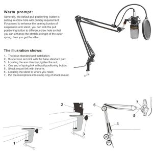 Neewer NW-35 Microphone Suspension Boom Scissor Arm Stand with Built-in XLR Male to Female Cable, Shock Mount and Table Mounting Clamp -Black
