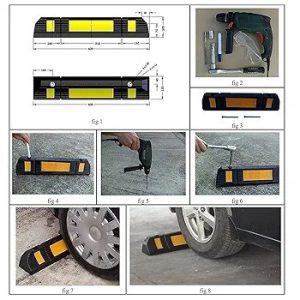 Car Stop Rubber Curb, Black Heavy-Duty Parking Block with Yellow Reflective Stripes Parking Target, Parking Assist for Garage Parking Lot