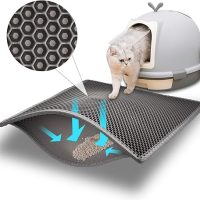 foam Cat Litter Mat Double Layer Waterproof Urine Proof Trapping Mat grey 61*76 cm