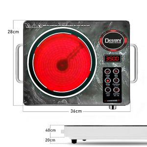 DESSINI ITALY Infrared Ceramic Cooker Hob Touch Control Panel 1 Burner Cooktop Tabletop Timer Multi Pots Stove Dapur
