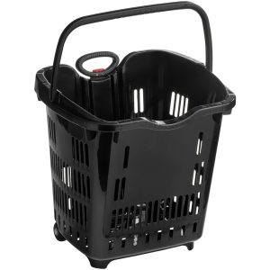 Black Plastic Grocery Market Shopping Basket with Wheels