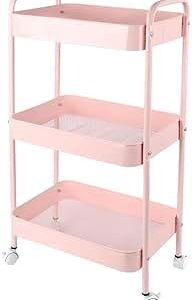 Plastic Rolling Cart without Handle Metal Utility Cart on Wheels Storage