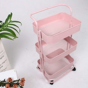 Plastic Rolling Cart with Handle Metal Utility Cart on Wheels Storage