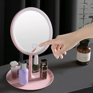 LED makeup mirror storage tray