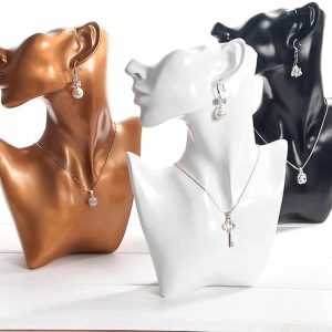 Resin Statue Character Sculpture Jewelry Stand Earrings Necklace Display Stand Room Decoration(Color:Black white 26cm