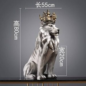 Resin Lion Statue with Golden Crown, King of the Forest Sculpture, Made of Resin, 31.5 Inches