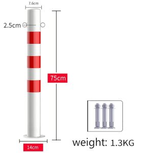 Parking bollards Driveways 75cm × 14cm Metal Posts with Reflective Tape and Hanging Ring Easy Installation(White and Red