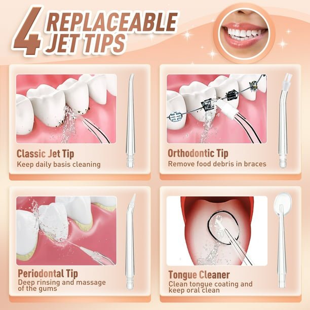 Water Dental Flosser Oral Irrigator with 3 Modes Cordless Water Teeth Cleaner Pick 4 Jets, IPX7 Waterproof Rechargeable Portable - Image 5