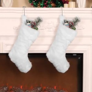 Pack 20 Inch White Christmas Stockings Faux Fur Snowman Socks Fireplace Hanging Xmas Stockings Gift Bags for Party Decoration

1pc