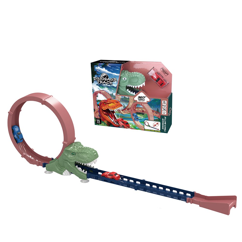 360 rotation 15pcs high speed pull back race car plastic dinosaur track