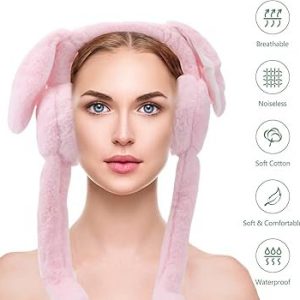 Jumping W/Ears, Earwarmer Girl Pink Design Furry Accessory Bunny Windproof Scarf Winter Unique Moving Ear Outdoor Headband Doll Favor Plush Earmuffs Party Rabbit