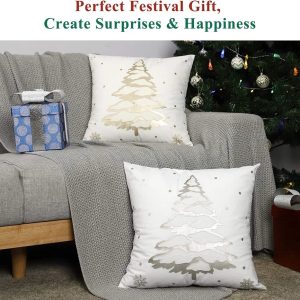 Pillow Covers, Hot Stamping Christmas Pillow Cases, Festival Party Indoor Decor, 18 x 18 Inch, Gold and Silver