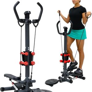 Home Tone Multi-Function Mini Stepper 300+ lb Capacity - Exercise Stepper Machine with Adjustable Twist Table, Dumbbells, and LCD Monitor - Mini Stair Steppers for