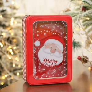 Vestitly Christmas Candy Tin Box—Cookie Candy Storage Tins Christmas Cookie Tins Containers With Lids For Confectioneries Holiday Giving Square With Gold Christmas Card Tin Holder Boxes