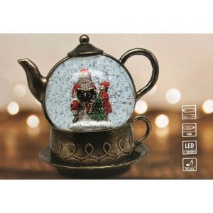 Christmas Santa Claus Snow Globe Teapot With Music & Led