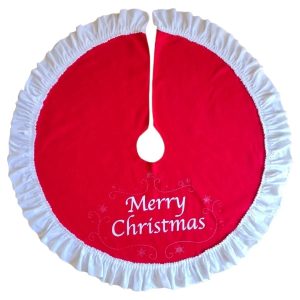 Christmas Tree Skirt Red & White "Merry Christmas" Ruffled Edge 100cm