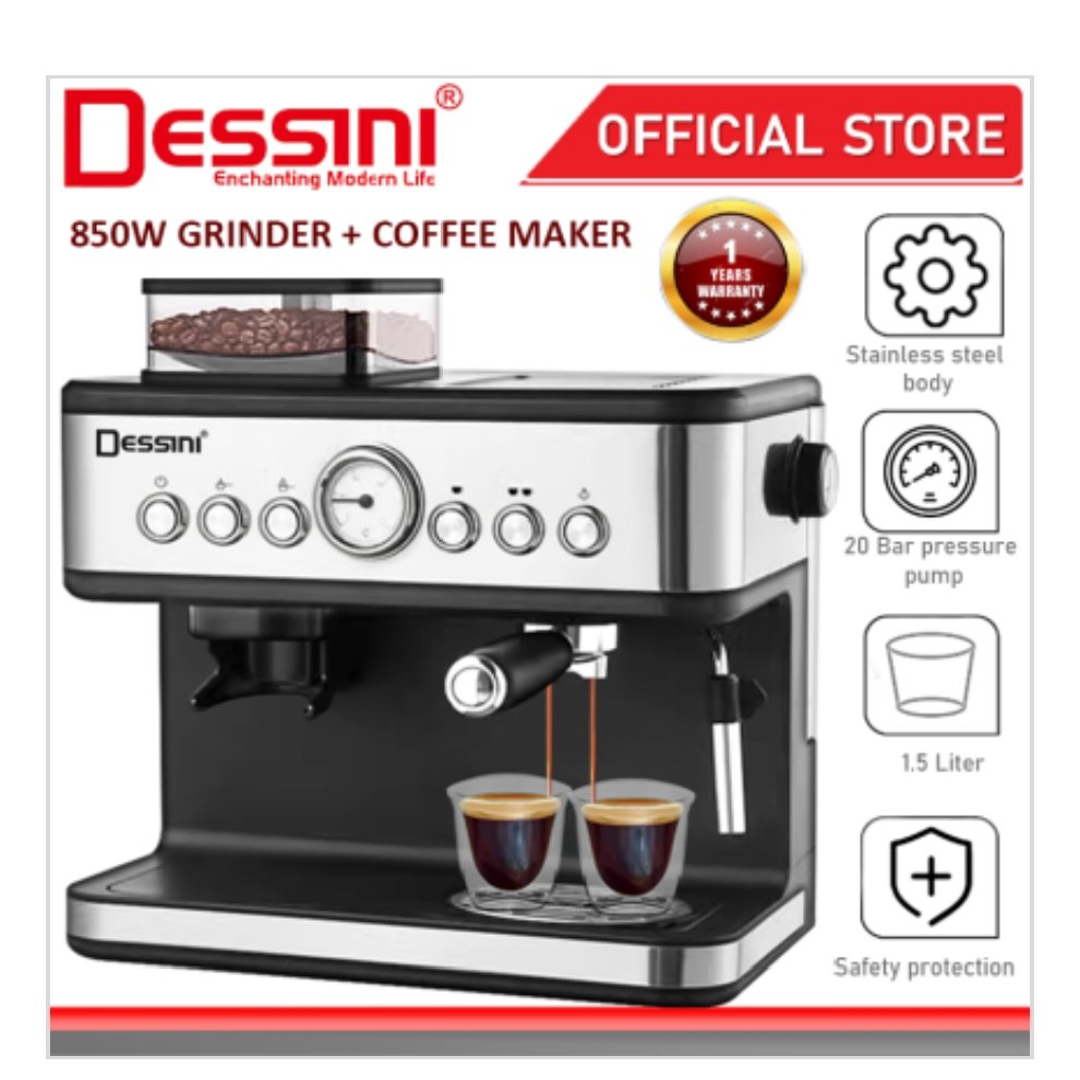 dessini Italy 20 bar 1.5l espresso maker brew cappuccino latte machine milk frothing steamer bean grinder blender