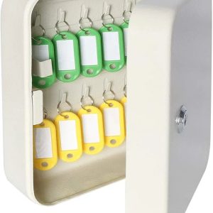 Security Metal Key Box with  Hooks, Small Adjustable Wall Mount Key Lock Cabinet,