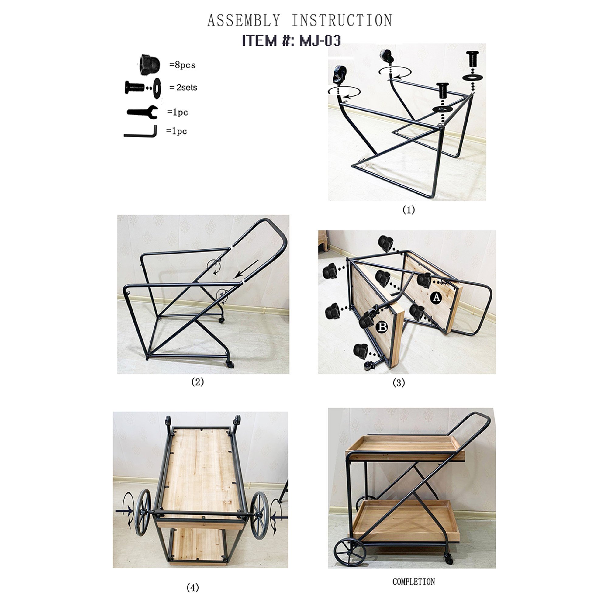 innovation - trolley with double removable shelf, brown, blackL86xP42xH90cm - Image 5