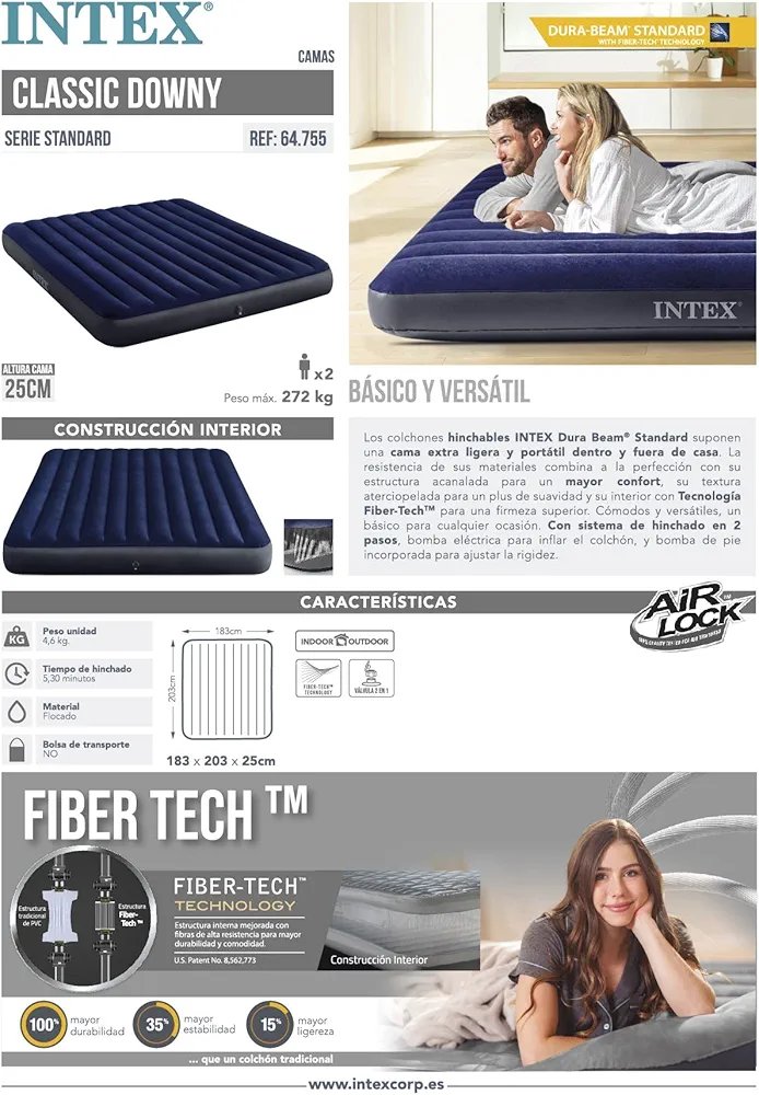 INTEX CLASSIC DARK AIR BED FROM THE KING DURA-BEAM SERIES inflatable.mattress 64755 183*203*25cm - Image 4