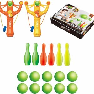 Slingshot fishing games for kids with 10 soft foam balls and 6 bowling balls, innovative fun games for children for the backyard, camping and outdoors