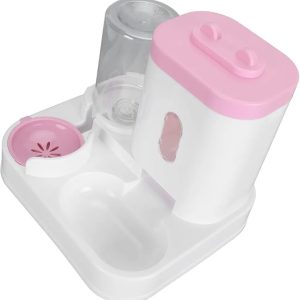 Automatic Cat Food Water Dispenser, Pet Feeder and Water Dispenser 2 in 1, Large Capacity Dry Food Bowl and Watering Supplies for Cats Dogs, Kittens, Puppies (Pink)