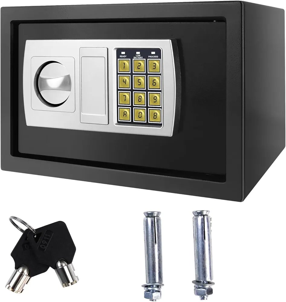 Safe Box for Home security, Electronic money box with Digital Keypad and Keys, small safe Lock Box Steel Construction, Cash box Money Jewelry Document safe White/Black (Black - 6L)19*25*19cm - Image 2