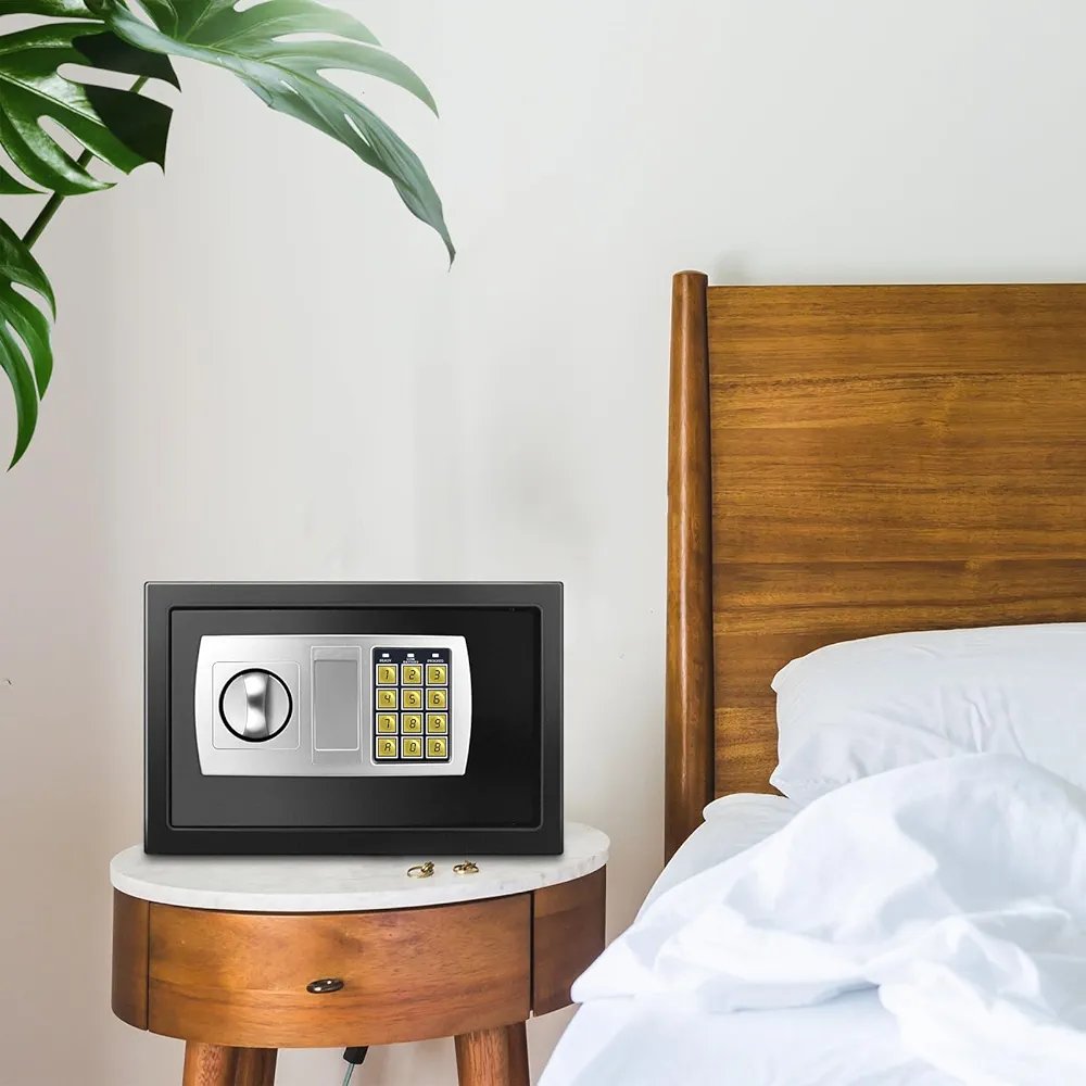 Safe Box for Home security, Electronic money box with Digital Keypad and Keys, small safe Lock Box Steel Construction, Cash box Money Jewelry Document safe White/Black (Black - 6L)19*25*19cm