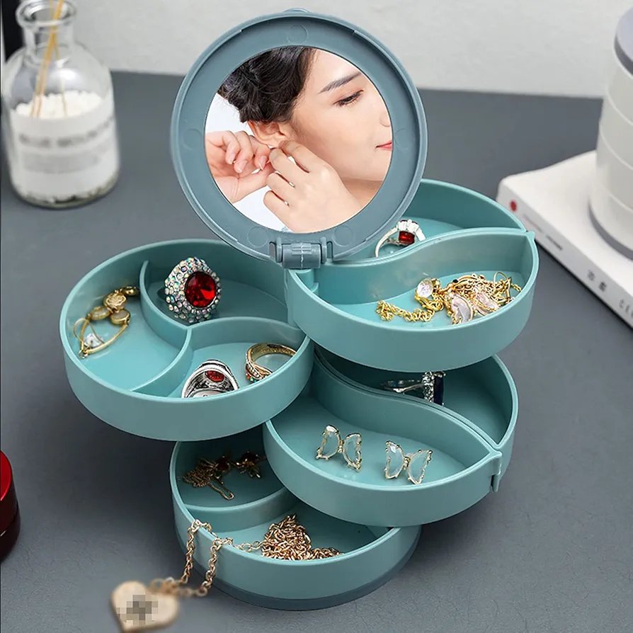 Rotating Multi-layer Jewelry Box Earring Storage Box Hand Jewelry Earrings Necklace Organizer Storage Holder Boxes - Image 2
