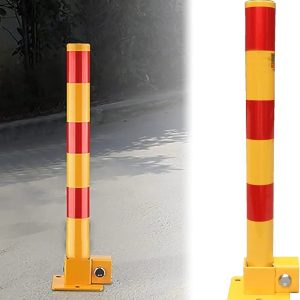 Folding Car Parking Space Lock Bollard, Security Parking Post Round Folding Bollard Barrier Steel Round Parking Post with Locking Base and Bolts, Folding Bollard Barrier, 75Cm Height/Red diameter 7.5cm
