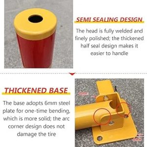 Folding Car Parking Space Lock Bollard, Security Parking Post Round Folding Bollard Barrier Steel Round Parking Post with Locking Base and Bolts, Folding Bollard Barrier, 75Cm Height/Red diameter 7.5cm