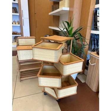 Wooden Square Vegetable Rack, 4Tier, Side-Opening, with Wheels for Potatoes and Onions.