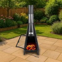 Contemporary Chiminea - Outdoor Fire Pit with Chimney and Poker