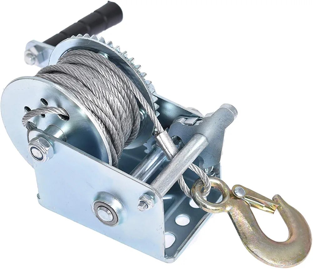 manual crank winch with brake and heavy-duty steel cable for boat trailer - Image 4