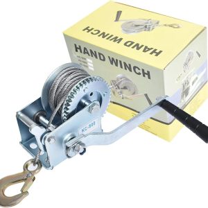 manual crank winch with brake and heavy-duty steel cable for boat trailer