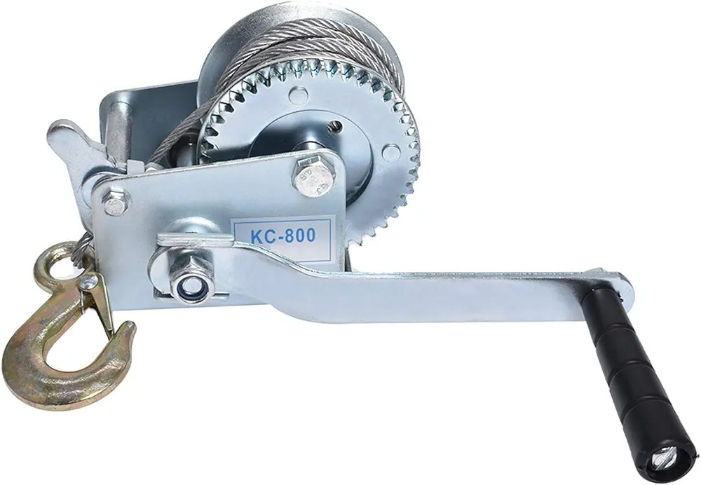 manual crank winch with brake and heavy-duty steel cable for boat trailer - Image 2