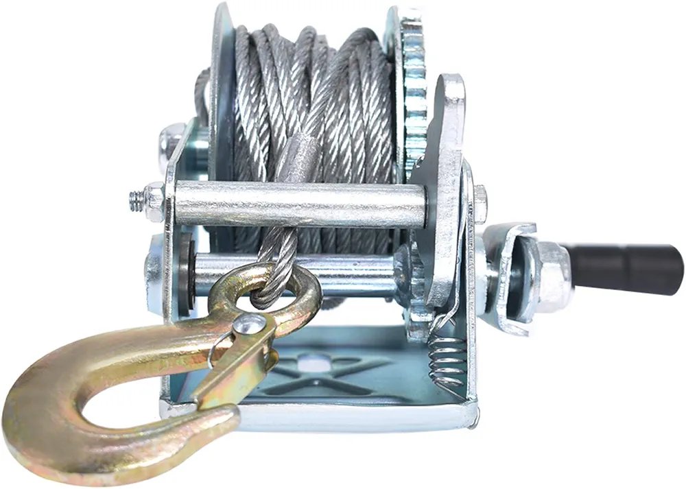 manual crank winch with brake and heavy-duty steel cable for boat trailer - Image 3