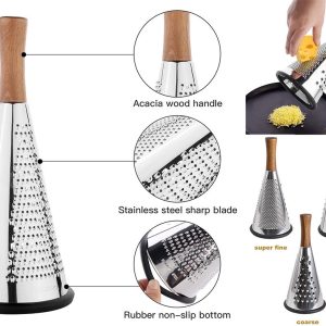 Stainless steel 3 sided round grater luxury wood handle