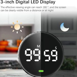 Digital Kitchen Timers, Magnetic Countdown Timer with Large LED Display, Adjustable Volume for Classroom, Kitchen, Baking, Studying, Teaching 3 inch