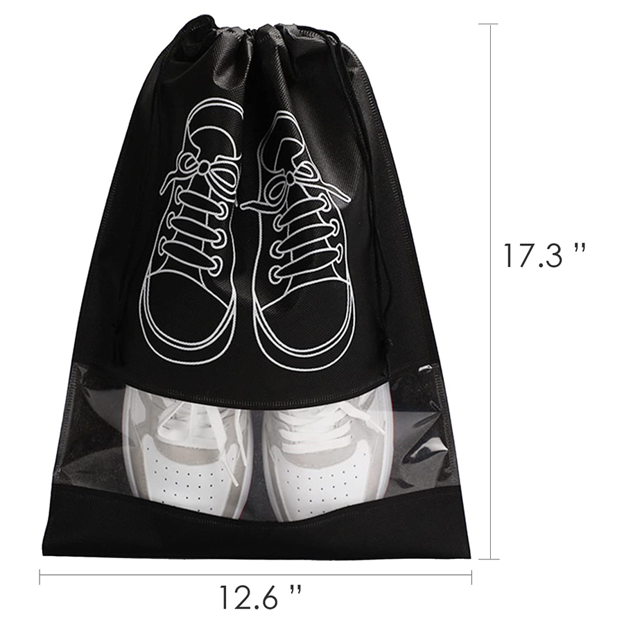 Drawstring Non Woven Material Travel Shoe Bag Custom Reusable Shoe Storage Bag black 2pcs - Image 2