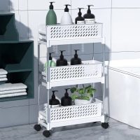 Kitchen Storage Trolley, Slim Pull Out Storage Tower, Movable Removable Shelf with Wheels, Mobile Shelf Organizer for Bathroom, Kitchen, Laundry, Tight Places (Color : White,