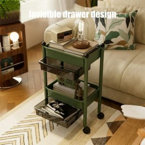 Rolling Utility Cart 2 Tier, Utility Storage Organizer with Plastic Shelf & Lockable Wheels Multifunctional Storage Cart for Kitchen, Bathroom, Office, Living Room