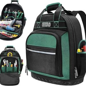 prescott Tool Backpack Heavy Duty with Hard Bottom, Tool Backpack for Men, Electrician Bag, 15 Pockets, Waterproof Construction Backpack for HVAC, Mechanics, and Jobsite